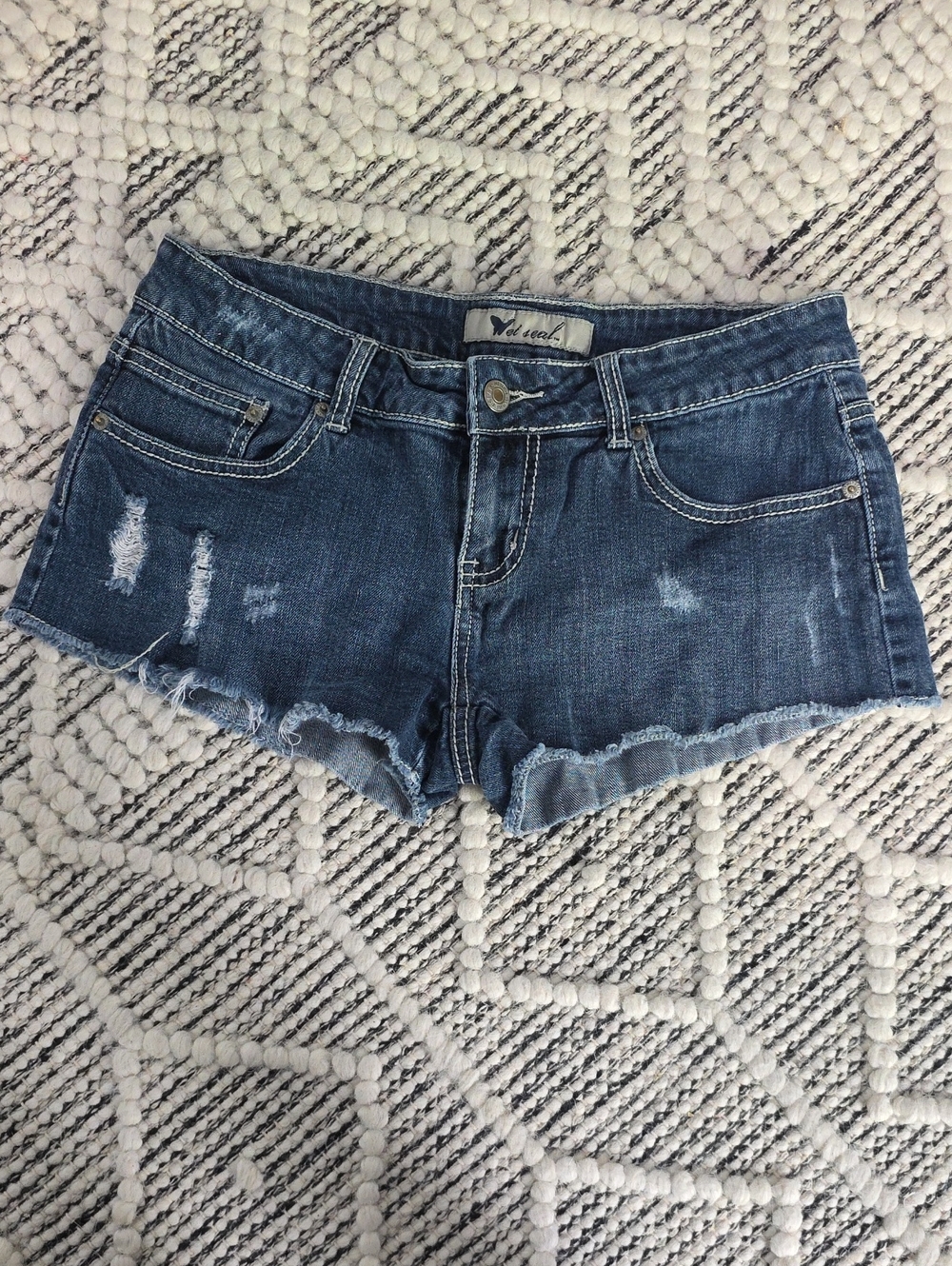 Wet Seal Dark Blue Frayed Denim Cutoff Shorts